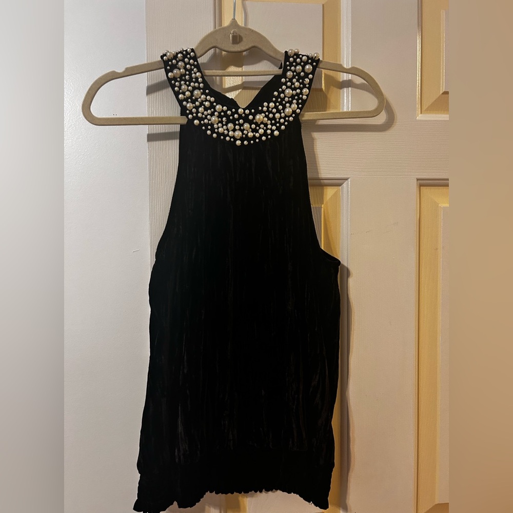 Sunny Leigh Black Top with Pearl Accents